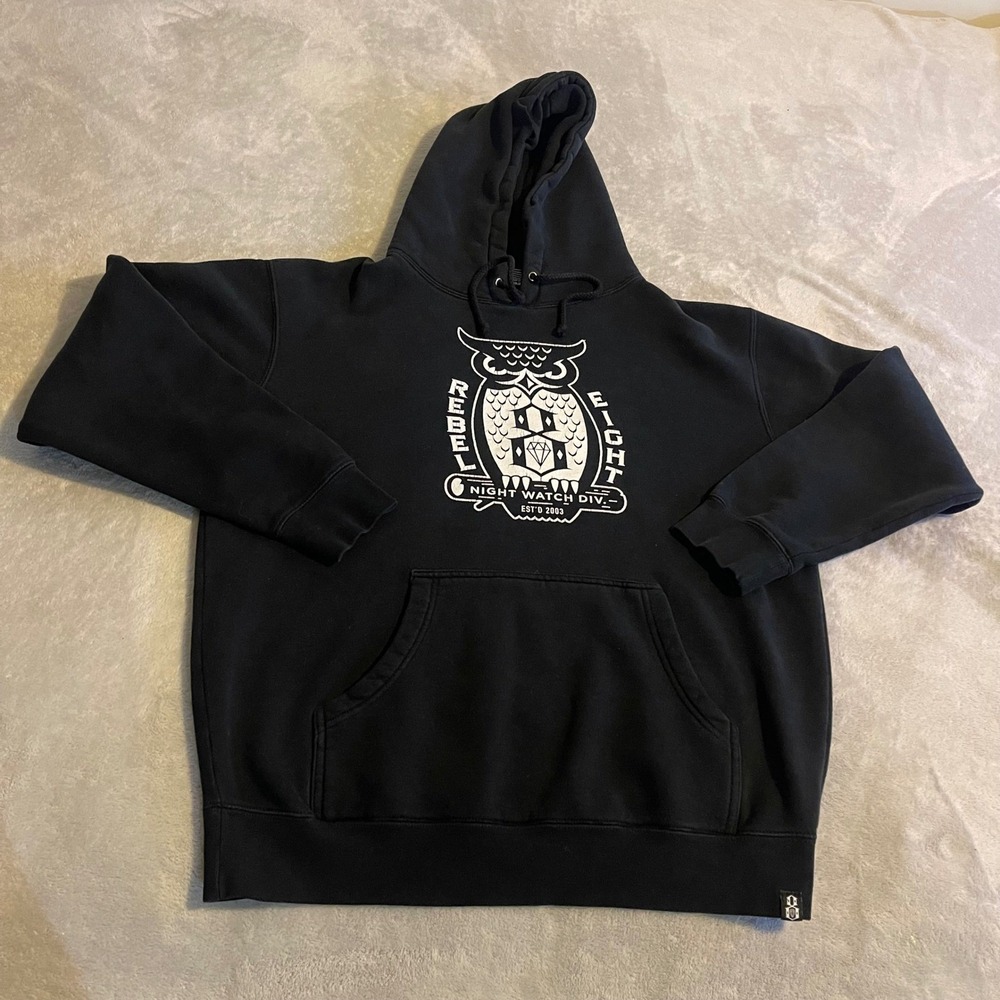 Rebel Eight‎ Night Watch Div Owl Graphic Hoodie Black Mens Medium Streetwear